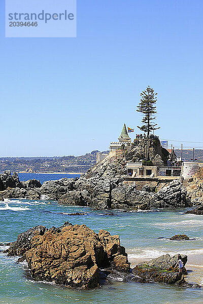 Chile  Vina del Mar  Wulff Castle  historic monument  seashore  rocks