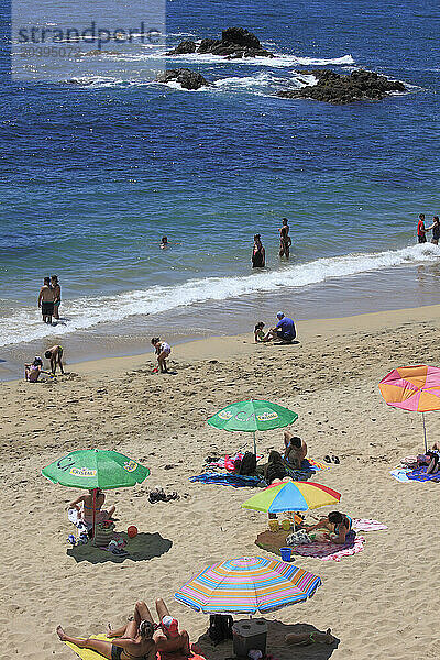 Chile  Vina del Mar  Caleta Abarca Beach  people  holiday