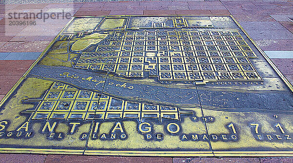 Chile  Santiago  old city plan on sidewalk