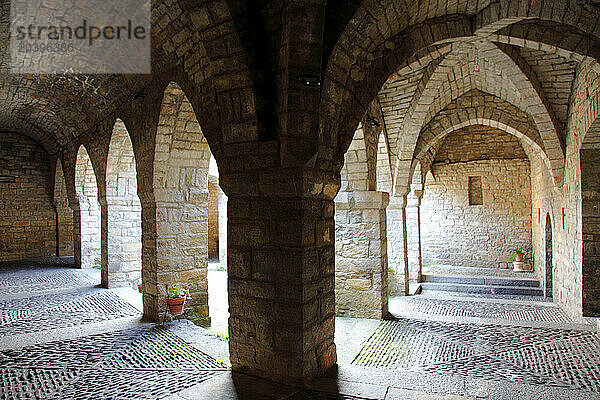 Spain  Aragon  Province of Huesca  Ainsa  medieval village  the cloister of santa maria church