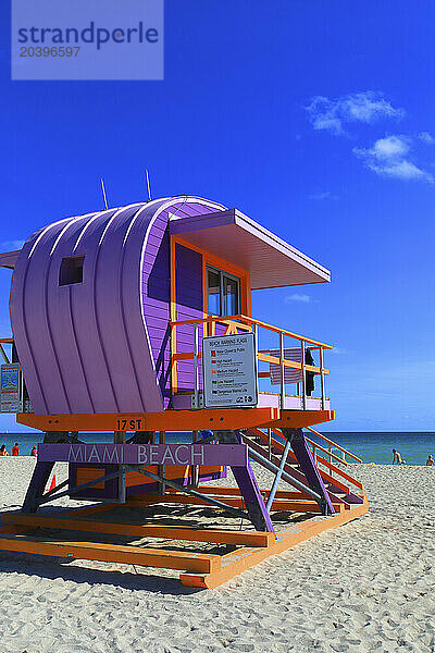 Usa  Florida  Miami. Miami Beach  colored lifeguard hut