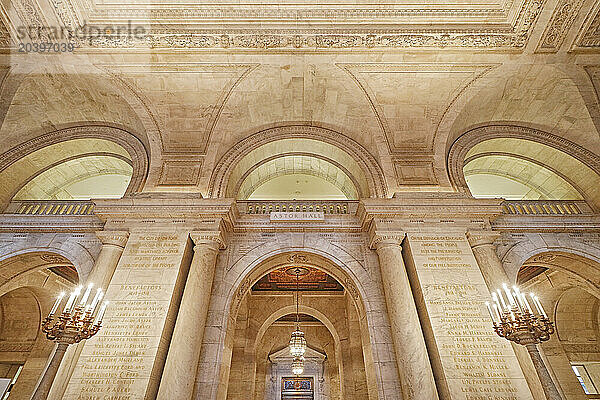 USA. New York City. Manhattan. The New York Public Library. The ceilings. The Astor Hall.