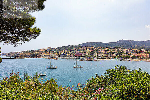 Banyuls-sur-Mer - 21 juillet 2019: Bord de mer de Banyuls-sur-Mer  Pyrénées-Orientales  Catalogne  Languedoc-Roussillon  France / Banyuls-sur-Mer - 21 July 2019: Seaside of Banyuls-sur-Mer  Pyrenees-Orientales  Catalonia  Languedoc-Roussillon  France