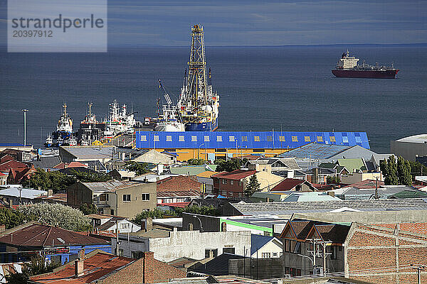 Chile  Magallanes  Punta Arenas  skyline  Strait of Magellan