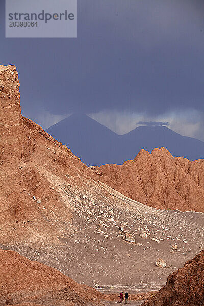 Chile  Antofagasta Region  Atacama Desert  Valle de la Luna  Volcano Licancabur  people