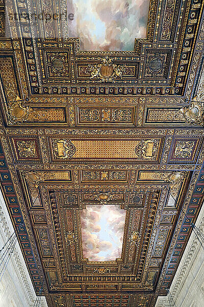 USA. New York City. Manhattan. The New York Public Library. The ceilings of the Rose Main Reading Room.