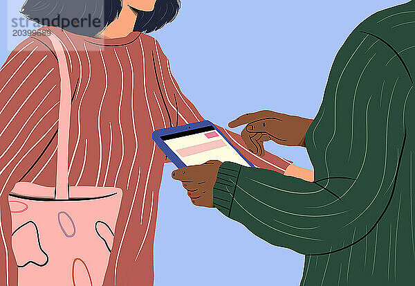 Women shopping online together on tablet PC