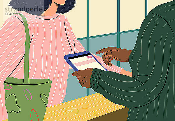 Women shopping online on tablet PC sharing screen