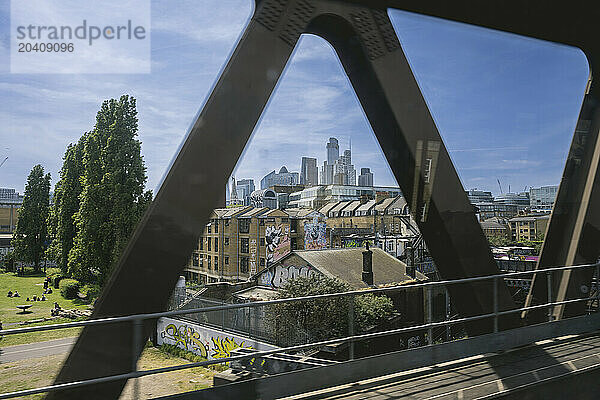 Brick Lane seen from the Overground  Shoreditch  London  UK © Dosfotos/Axiom