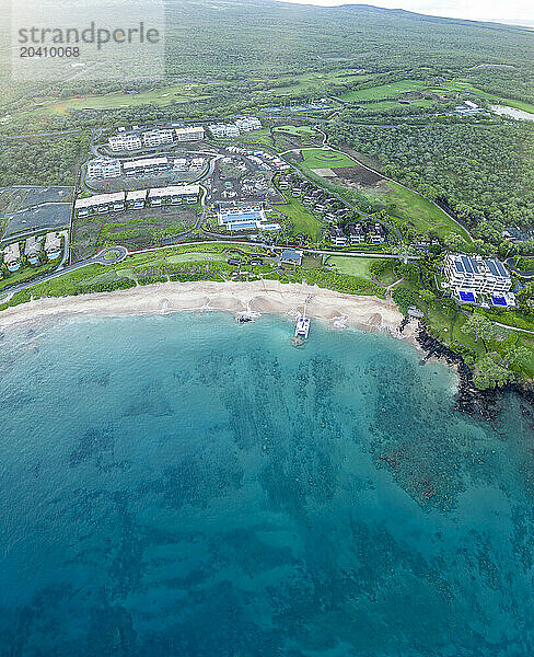 An early morning aerial view of Maluaka Beach in the Makena area of Maui  Hawaii.