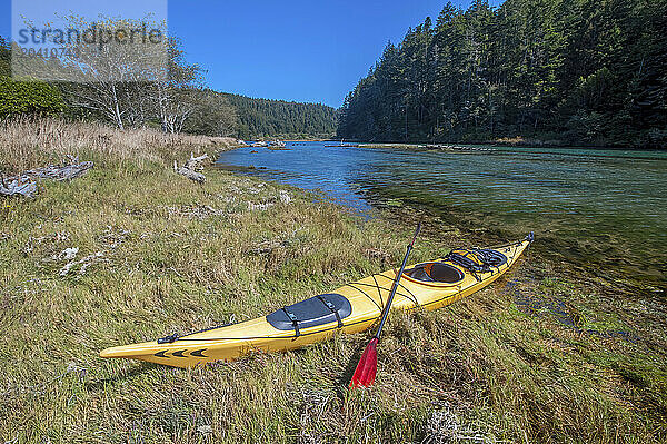 USA California  Albion  Kayaking a north coast river.