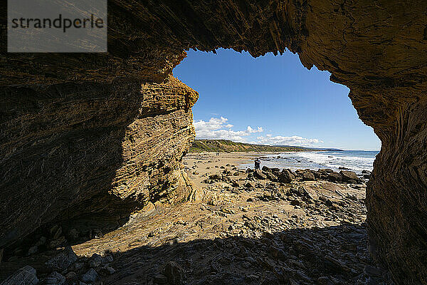 Looking out from a sea cave in Crystal Cove State Park  California.