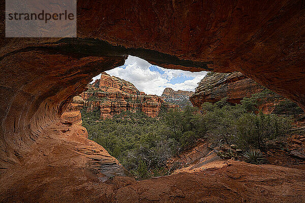 Sedona is located in the interior chaparral  semi-desert grassland  Great Basin conifer woodland biomes of northern Arizona. This is an example of the red rock that is very predominate oin the area. Many hiking trails are in the area to take in these amazing sights.