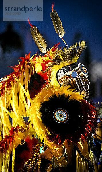 A Native American man participates in a dance at a powwow in Mesa Verde  Colorado.