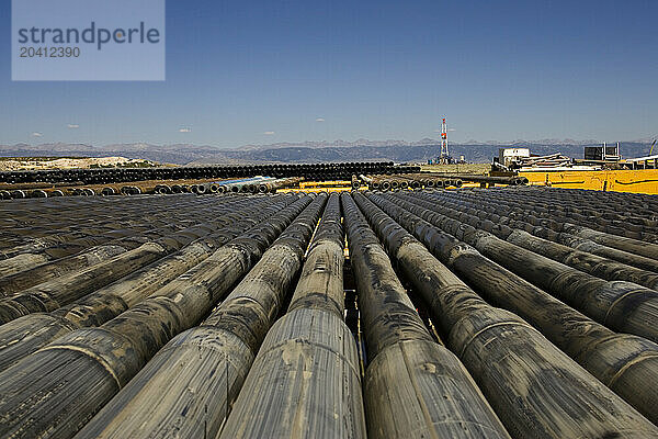 Racks of drilling pipe for a drill rig on the Pinedale Anticline near Pinedale  Wy.