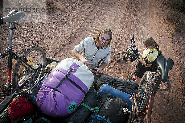 Mountain biking the White Rim Trail near Moab  Utah.