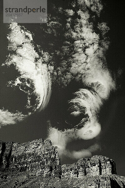 Clouds swirl above Grand Canyon National Park in Arizona.