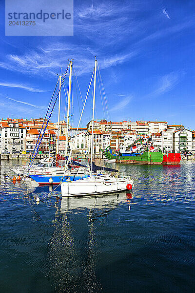 Traditional Fishing Boats Moored In The Harbor In Lekeitio  Basque Country  Spain  Europe