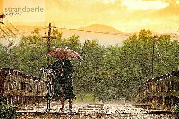 Monsoon rain in Inle Lake. Myanmar