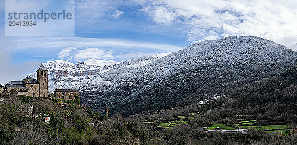 Panoramic view of mountains in the Aragonese Pyrenees  Spain.