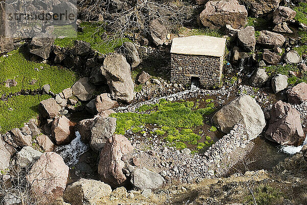 A stone structure outside the village of Imlil in the High Atlas Mountains of Morocco  in North Africa.