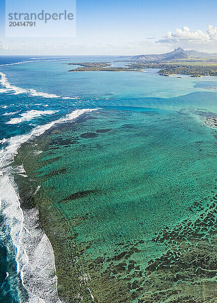 Aerial view of idyllic coral reef  Mauritius Island