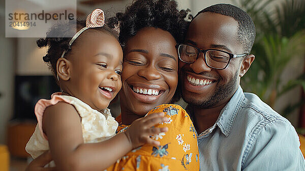 Happy family smiling and embracing at home