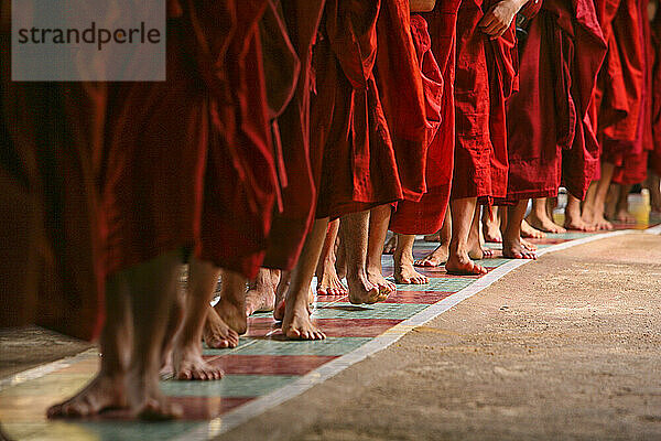 Monks at Kha Khat Wain Monastery in Bago Kyaung. Myanmar