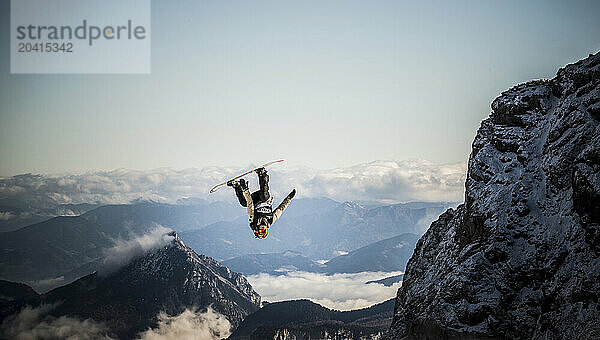 Snowboarder performing a spin