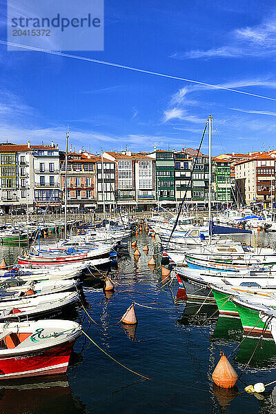 Traditional Fishing Boats Moored In The Harbor In Lekeitio  Basque Country  Spain  Europe