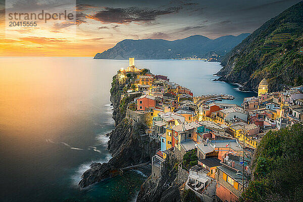 Picturesque Vernazza Village in Italy's Cinque Terre at Sunset