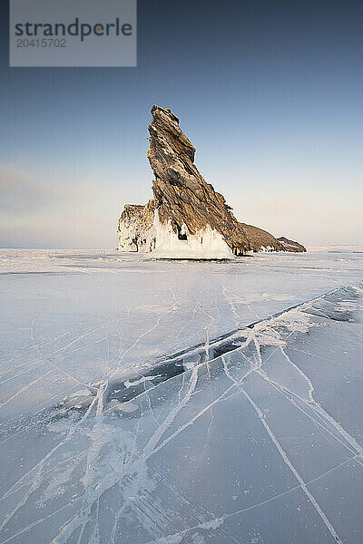 Rock formation at frozen Baikal Lake  Irkutskâ€ Oblast  Siberia  Russia