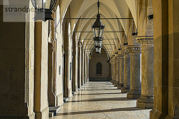 walkway of the cloth hall on Rynek Glowny Square in Krakow