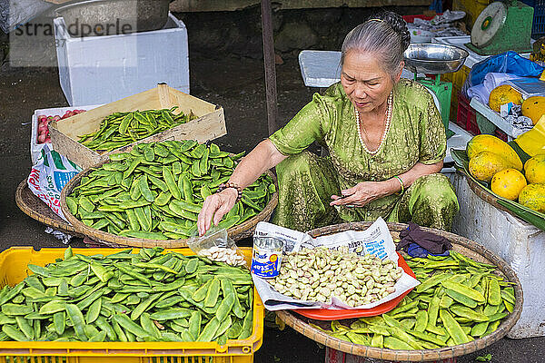 Woman selling vegetables at Dong Ba market  Hue  Vietnam