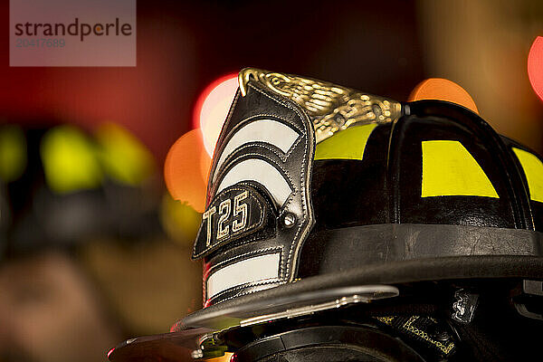 Firefighter Helmet close-up  New Holstein  Wisconsin  USA