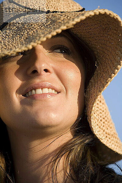 Portrait of a woman on the beach.