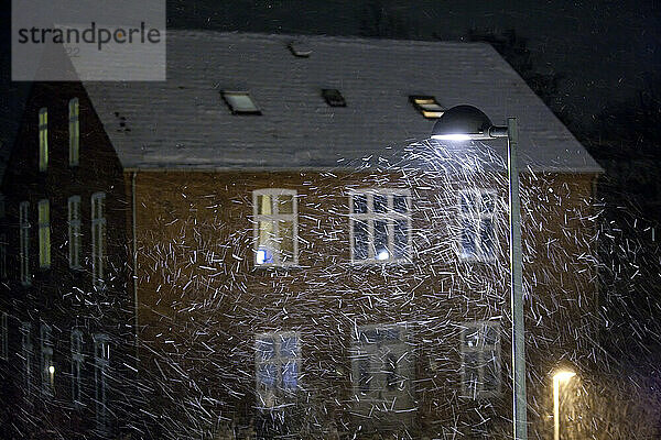 Street light in heavy snowfall