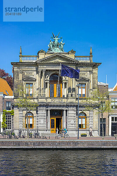 Teylers Museum Along The River Spaarne In Netherlands