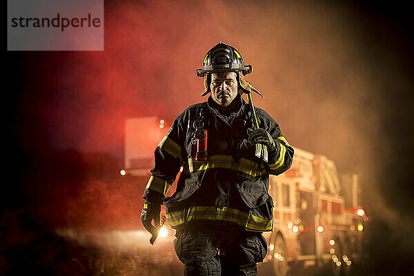 Firefighter in full equipment  New Holstein  Wisconsin  USA