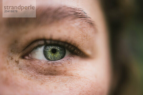 Close-up of a green eye with freckles and detailed features