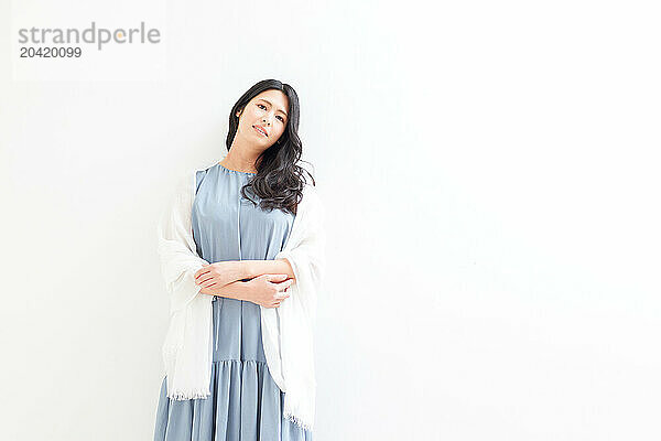 Japanese woman portrait against white background