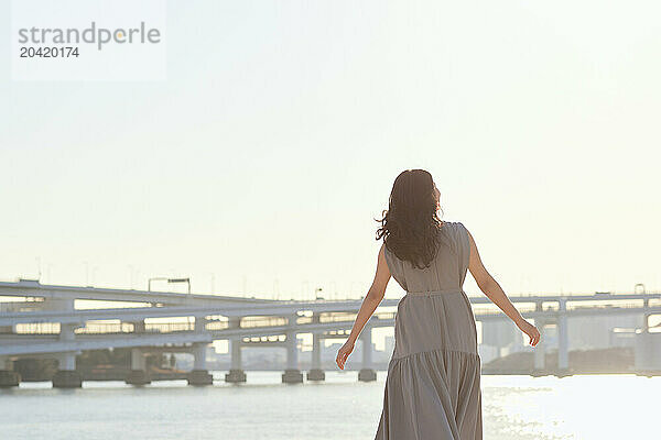 Japanese woman portrait at sunset