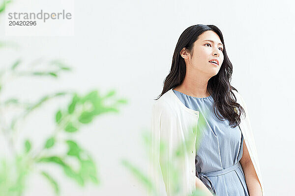 Japanese woman portrait against white background