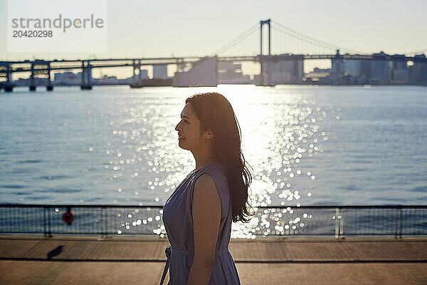 Japanese woman portrait at sunset