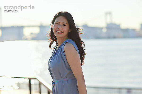 Japanese woman portrait at sunset