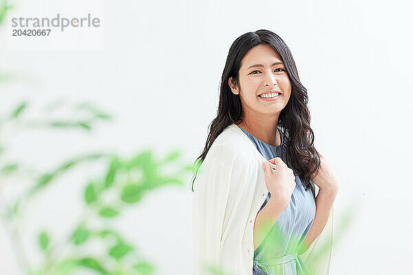 Japanese woman portrait against white background