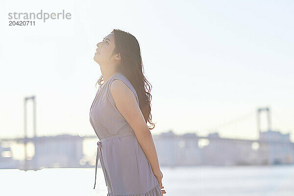 Japanese woman portrait at sunset