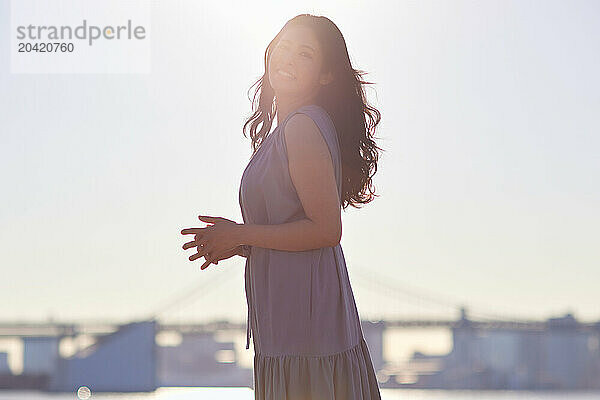 Japanese woman portrait at sunset