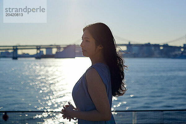 Japanese woman portrait at sunset