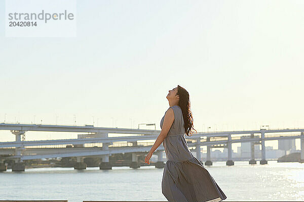 Japanese woman portrait at sunset